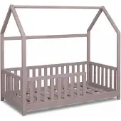 Buxibo Kinderbed – Houten Huisbed met Veiligheidsrails – Peuter Bed – 60x120 cm – Klei Grijs