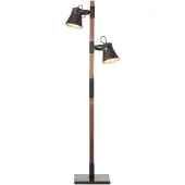 Brilliant Vloerlamp Plow | Vintage leeslamp met 2 lampen | Zwart, staal/hout | 2x E27, max. 10W | IP20