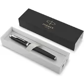 Parker IM vulpen | Matzwart met chroom detail | Fijne punt met blauw inktpatroon | Geschenkdoos