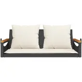 vidaXL Schommelbank met kussens 109x62x40 cm poly rattan zwart