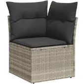 vidaXL 9-delige Loungeset met kussens poly rattan lichtgrijs