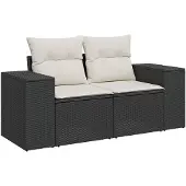 vidaXL Tuinbank 2-zits met kussens poly rattan zwart