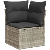 vidaXL 11-delige Loungeset met kussens poly rattan lichtgrijs