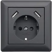 LEDmaxx USB1003 1-voudig Stopcontact (onderbouw) Met USB, Aanraakbeveiliging Antraciet