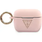 GUESS AirPods Pro hoesje, roze/lichtroze, siliconen, met driehoekig logo