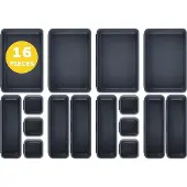 Merkloos Lade-organizerset 16-delig, verstelbare antislip opbergdozen, 3 maten, PP-kunststof