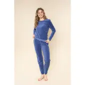 Charlie Choe dames velours pyjama ronde hals - Navy - Donkerblauw / M