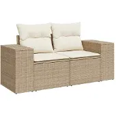 vidaXL Tuinbank 2-zits met kussens poly rattan beige