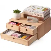 Merkloos Omgoods - Houten Bureau Organizer met 3 Lades