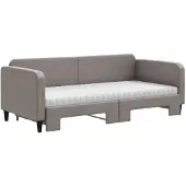 vidaXL Slaapbank met onderschuifbed en matrassen 90x200 cm stof taupe