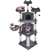 Yaheetech 193 cm kraboom, grote kattenboom met 7 krabpalen, donkergrijs