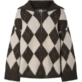 Pieces Gebreid vest 'PCAlva' ecru / donkerbruin / rosa