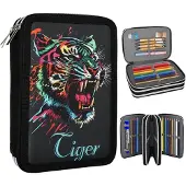 Merkloos Etui 57 vakken, zwart, tijgerdesign, vierkant, voor school