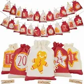 Sonstiges Adventskalender, zakken vullen, 24 stuks, rode cijfers, 13x18 cm, jute