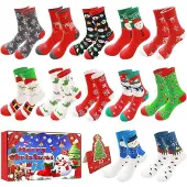 Sonstiges Kerstsokken, 12 paar, uniseks, katoen, warm, met kerstmotieven
