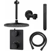 Mueller Black inbouw doucheset rond met 20cm hoofddouche plafondarm staafhanddouche mat zwart