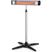 Blumfeldt Dark Wave infraroodstraler, terrasverwarmer, MinimalGlare: Koolstofbuis met goudcoating, vrijstaande straler met 9 warmtestanden, timer, IP65, plafondverwarmer met 2000W, zilver