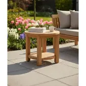 Teakea - Tuin Salontafel Teakhout Ø50 cm - Met Onderblad - Ronde Bijzettafel voor Buiten