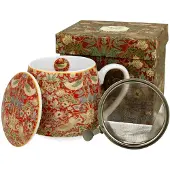 Duo Merkloos Mok met Infuser en Deksel, 430ml, Rood Bloemendessin