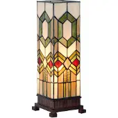Clayre & Eef Tiffany tafellamp, 12x35 cm, groen, bruin glas