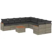 vidaXL 11-delige loungeset voor de tuin met kussens, grijs, polyrotan