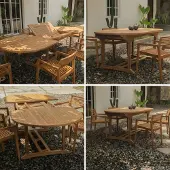 Teakea uitschuifbare tuintafel massief teak ovaal 200 tot 300 cm parasolopening
