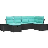 vidaXL Tuinset met 6 zitplaatsen, zwart, van polyrotan