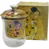Queen Isabell Glazen theemok met infuser en deksel, "De Kus" design, 400ml
