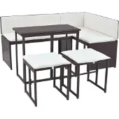 vidaXL 5-delige tuinset, staal, polyrotan, bruin