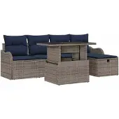 vidaXL Tuinbank Set 6 st Grijs poly rattan