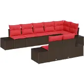 vidaXL Tuinbank Set 8 st Bruin en Rood Poly rattan