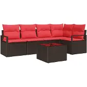 vidaXL Tuinbank Set 6 st Bruin en Rood poly rattan