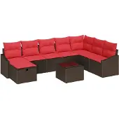 vidaXL Tuinbank Set 9 st poly rattan