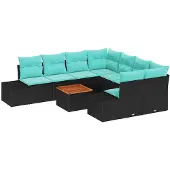 vidaXL Tuinbankenset 9 st Zwart poly rattan