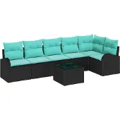 vidaXL Tuinset met 7 zitplaatsen, zwart en turquoise, van polyrotan