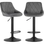 Mufart Ares Barstoelen Grijs Velours Draaibaar met Rugleuning - Set van 2
