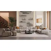 AEA Stilvolle Couchgarnitur Designer Ecksofa Hocker Holz Couchtisch 4tlg