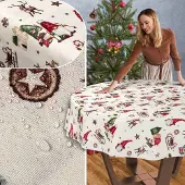 ANRO Tafelkleed Kerstkabouter Meerkleurig Rond Ø100cm Rechte rand Afwasbaar Waterafstotend Binnen & Buiten