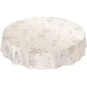ANRO Tafelkleed Kerst Sneeuwvlokken Beige Ovaal 180x140cm Rechte rand Afwasbaar Waterafstotend