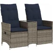vidaXL Tuinbank 2-zits verstelbaar met tafel poly rattan grijs