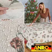 ANRO Tafelkleed Kerststerren Groen 160x120cm Met sierband Afwasbaar Waterafstotend Binnen & Buiten