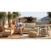 AEA Gartenlounge Set 3-Sitzer Sofa Sessel Beige Kissen Modern