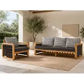 AEA Gartenlounge Set 3-Sitzer Sofa Sessel Schwarz Kissen Modern