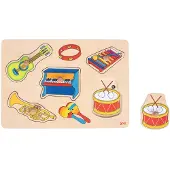 Goki Steekpuzzel met geluid: MUZIEKINSTRUMENTEN 30x21x3,4cm, met geluid instrumenten, 5-delig, hout, batterijen inbegrepen 2xAAA, 1+