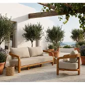 AEA Gartenlounge Set 3-Sitzer Sofa Sessel Beige Kissen Modern
