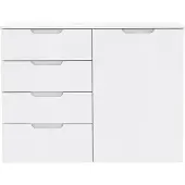 Forte Sienna dressoir met 1 deur en 4 lades, gemaakt van houtvezel, wit/wit, hoogglans