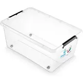 Orplast opbergbox - SimpleStore - Transparant - Stapelbaar | Kan plat worden opgeborgen | Met deksel | Met wielen
