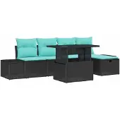 vidaXL Tuinbank Set 6 st Zwart poly rattan