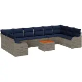 vidaXL Tuinbank Set 11 st Grijs poly rattan