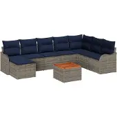 vidaXL Tuinbank Set 9 st Grijs poly rattan